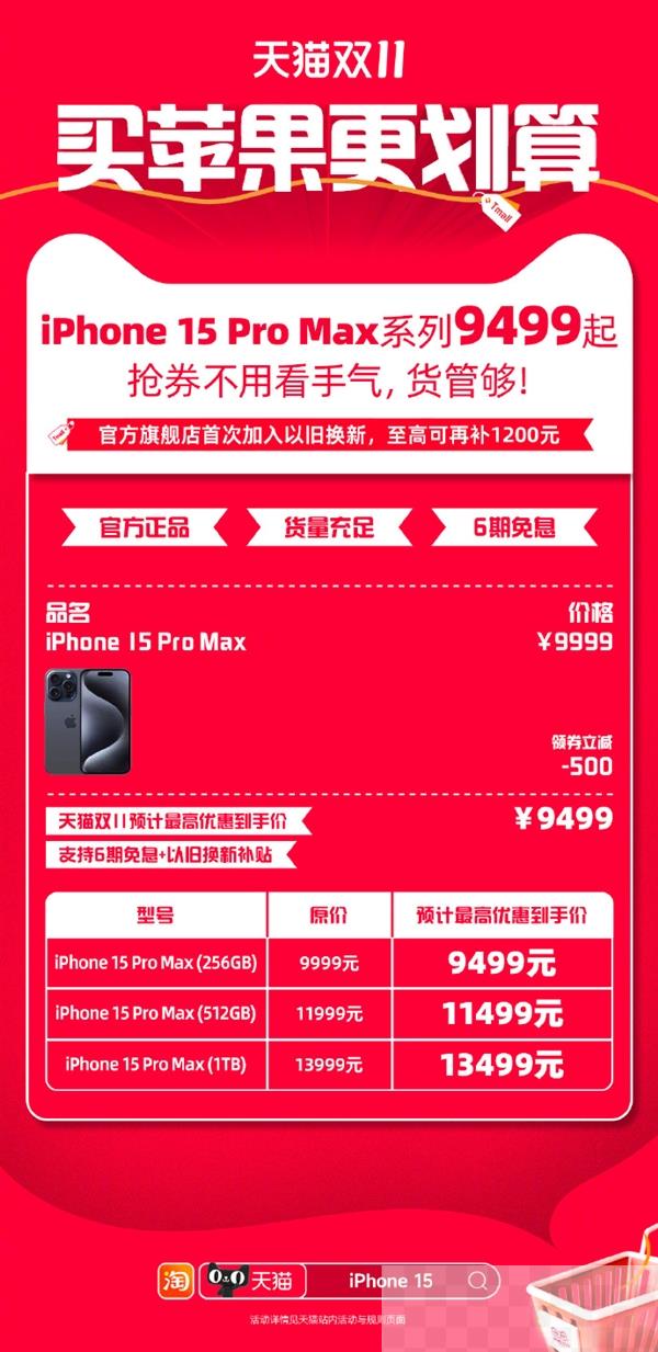 5299元起！天猫开启iPhone 15系列疯狂降价：最高支持6期免息